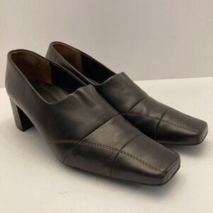 Paul Green Loafers Womens US 8, UK 6 Brown Leather Contrast Stitching Block Heel